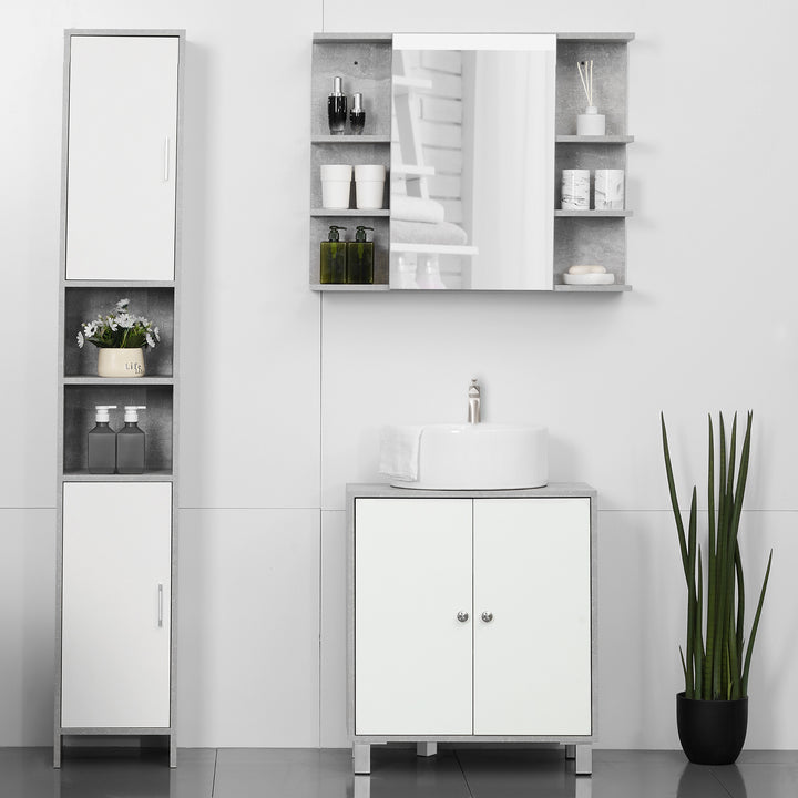 kleankin Under Sink Cabinet, Bathroom Vanity Unit, Pedestal Under Sink Design, Storage Cupboard with Adjustable Shelves, White and Grey