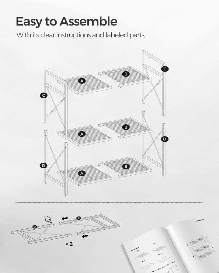 3-Tier Metal Storage Rack with Wheels, Mesh Shelving Unit with X Side Frames, 31.5-Inch Width - Metallic Gold