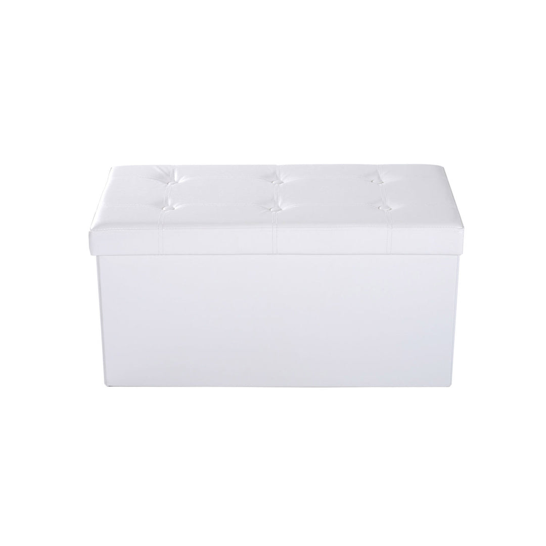 Folding Faux Leather Storage Cube Ottoman Bench Seat PU Rectangular Footrest Stool Box (Cream White)