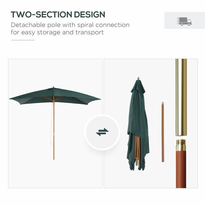 Outsunny 295L x 200W x 255Hcm Wooden Garden Patio Parasol Umbrella-Dark Green