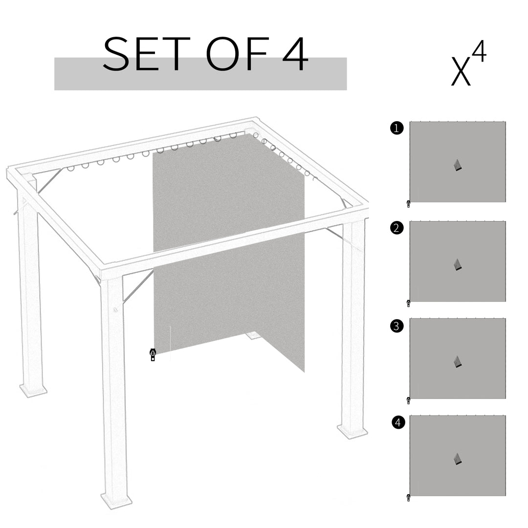 3 x 3(m) Universal Gazebo Sidewall Set with 4 Panels, Hooks/C-Rings Included for Pergolas & Cabanas, Light Grey