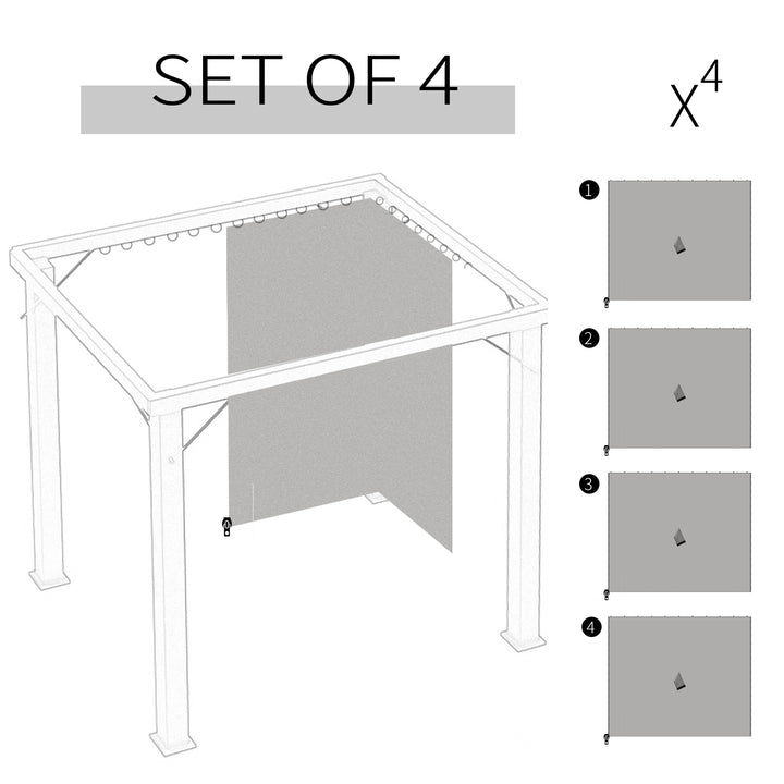 3 x 3(m) Universal Gazebo Sidewall Set with 4 Panels, Hooks/C-Rings Included for Pergolas & Cabanas, Light Grey