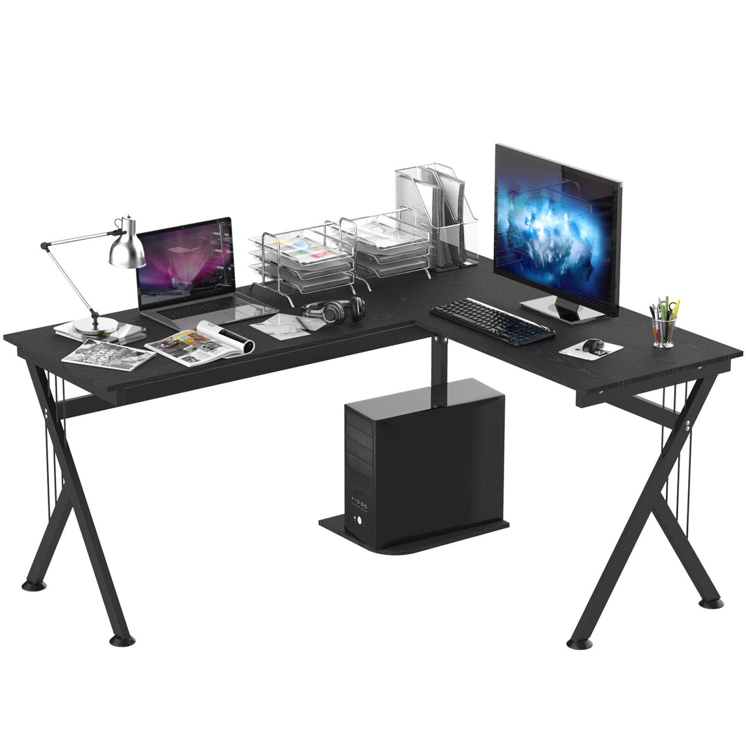 HOMCOM L-Shaped Corner Computer Desk Laptop Workstation PC Table Home Office With CPU Stand Black