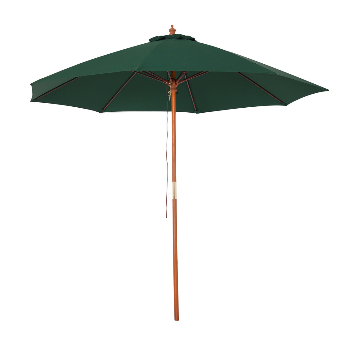 Outsunny 2.5m Wood Garden Parasol Sun Shade Patio Outdoor Market Umbrella Canopy with Top Vent, Dark Green