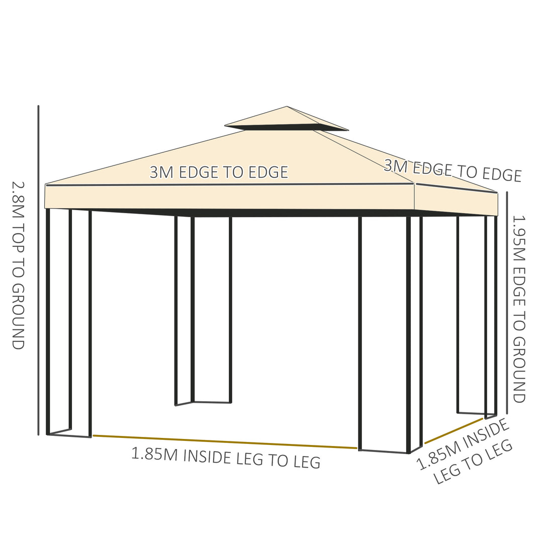 Outsunny 3x3 m Double Top Gazebo-Beige