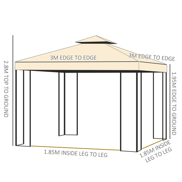 Outsunny 3x3 m Double Top Gazebo-Beige