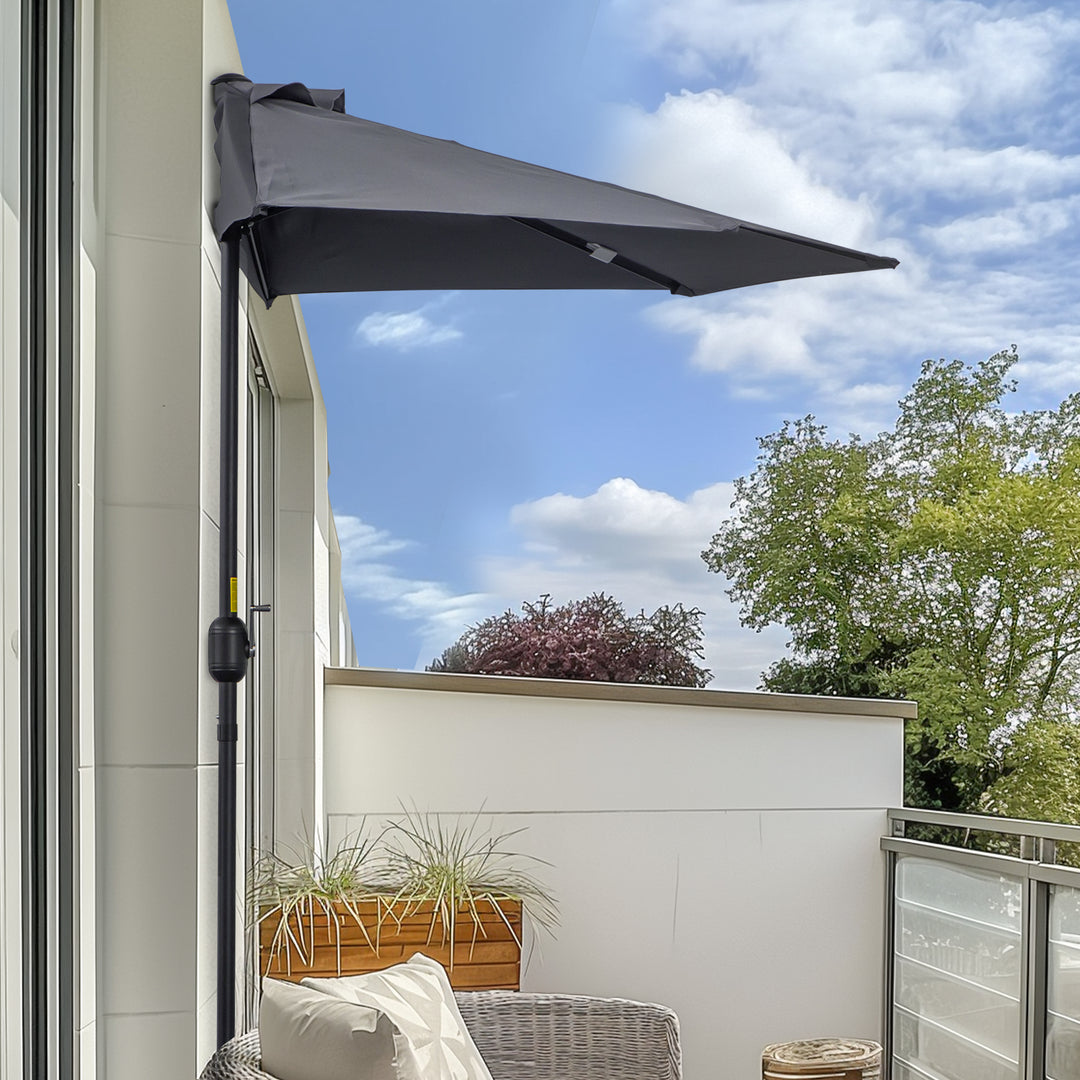 Outsunny 2.7m Balcony Half Parasol 5 Steel Ribs Construction Garden Outdoor Umbrella Grey