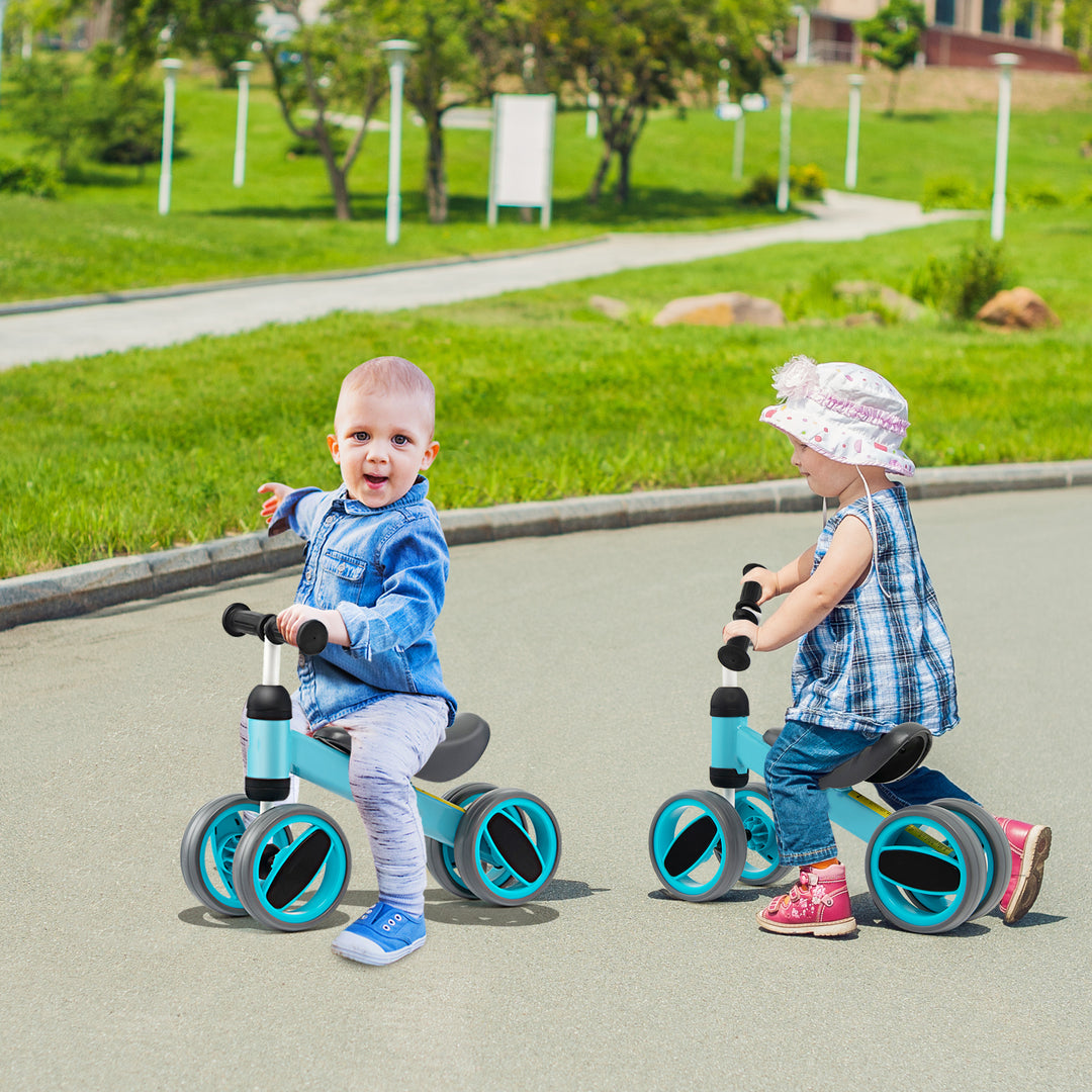 Baby Balance Bike with 4 Wheels and Limited Steering-Blue