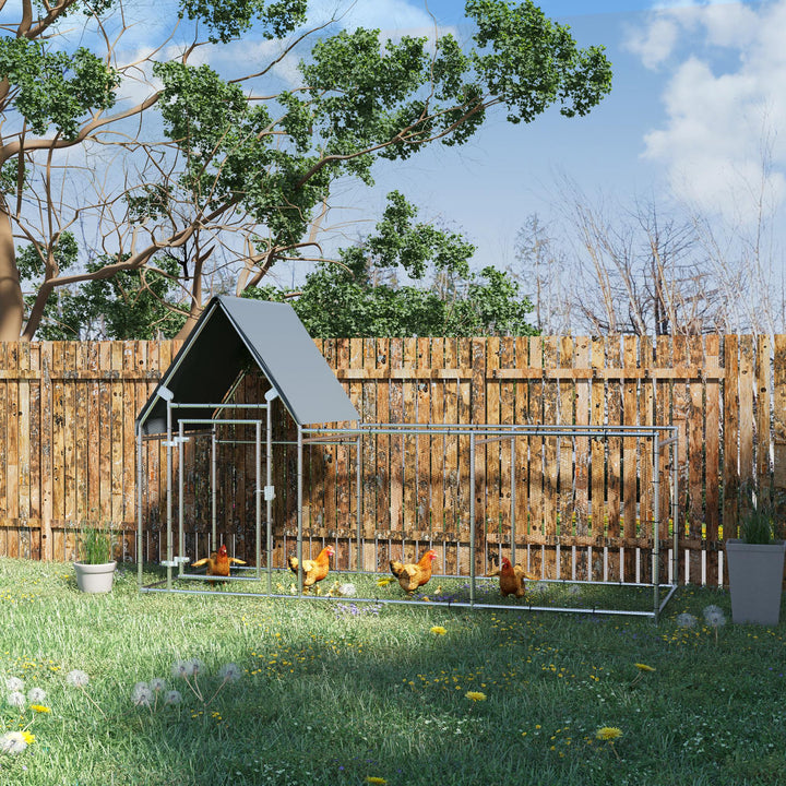 PawHut Walk In Chicken Run, Large Galvanized Chicken Coop, Hen Poultry House Cage, Rabbit Hutch Metal Enclosure with Water-Resist Cover