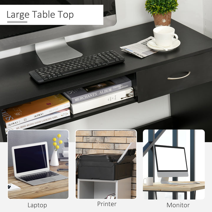 HOMCOM Modern Computer Work Desk Table Study w/ Shelf Drawer Standing Writing Station Display Stylish Storage Compact Black