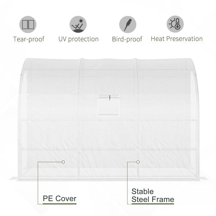 Outsunny Outdoor Walk-In Greenhouse, Plant Nursery with Zippered Doors, PE Cover and 3-Tier Shelves, White, 300 x 150 x 213 cm