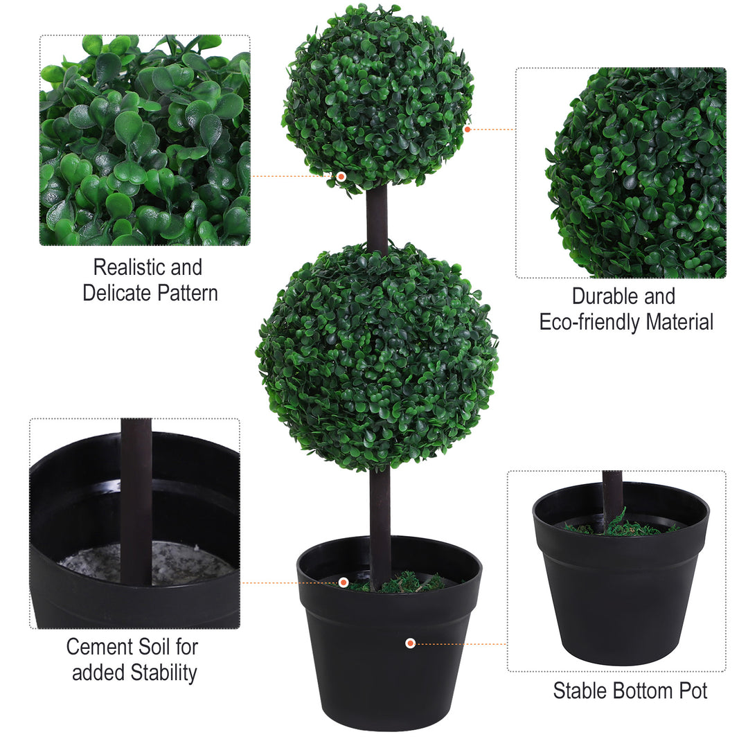 Set of 2 Artificial Boxwood Ball Topiary Trees Potted Decorative Plant Outdoor and Indoor DŽcor (67cm)