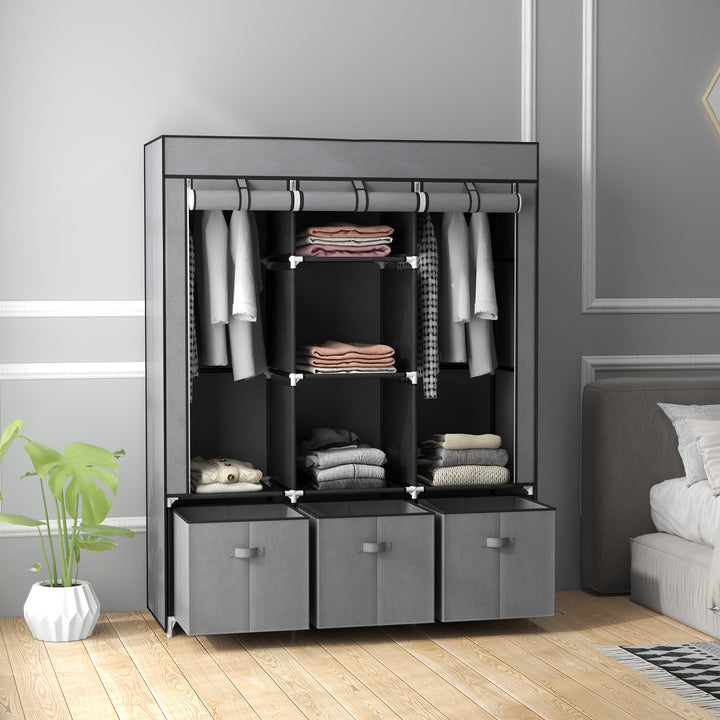 Fabric Wardrobe, Portable Wardrobe with 5 Shelves, Dark Grey