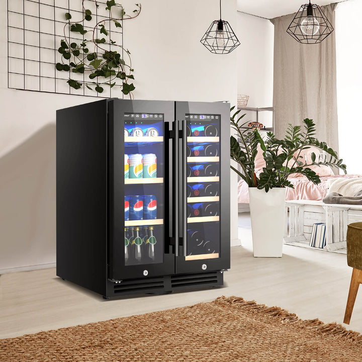 Dual Zone Beverage Wine Fridge with Auto Defrost Function-Black