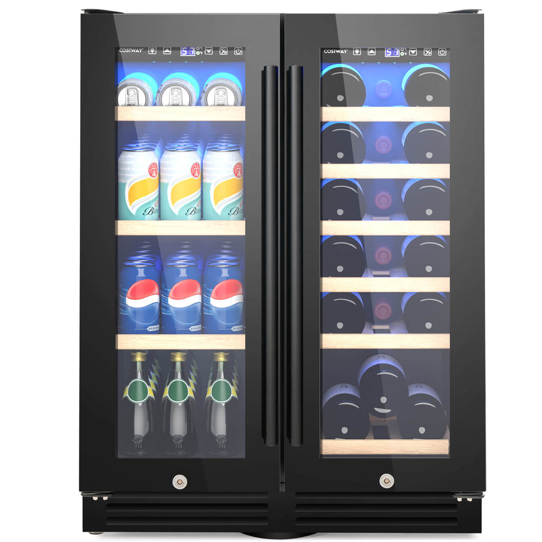 Dual Zone Beverage Wine Fridge with Auto Defrost Function-Black