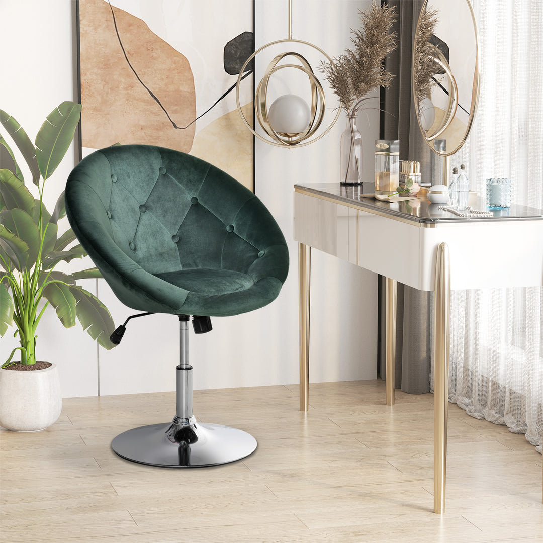 Modern Dining Height Bar Stool Velvet-Touch Tufted Fabric Adjustable Height Armless Tub Chair with Swivel Seat, Green