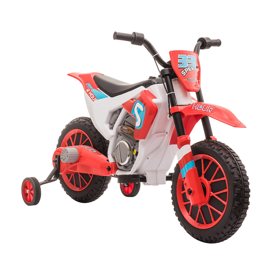 12V Kids Electric Motorcycle Ride-On, with Training Wheels, for Ages 3-6 Years - Red