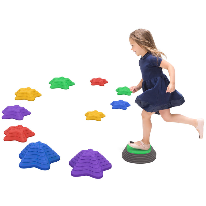 Kids Stepping Stones, 11 Pieces Balance River Stones for Obstacle Course, Stackable Non-Slip Starfish Shape, Sensory Play for Indoors Outdoors