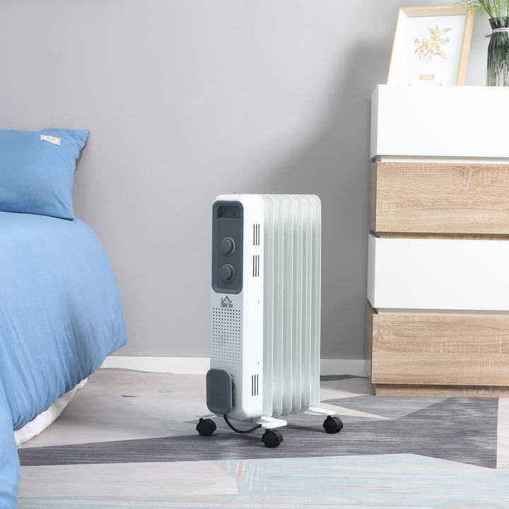 HOMCOM 1630W Oil Filled Radiator, Portable Electric Heater w/ Three Modes Adjustable Thermostat Safety switch, White