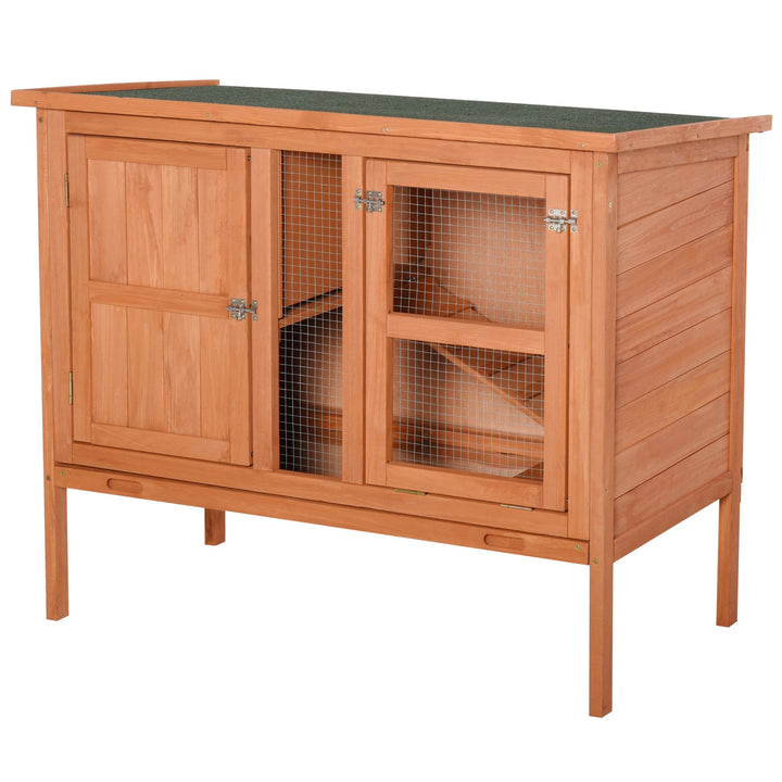 Wooden Guinea Pigs Hutches Elevated Pet House Bunny Cage with Slide-Out Tray Lockable Door Outdoor Openable Roof 102 x 56 x 85cm Natural