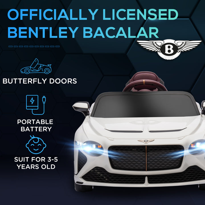 Bentley Bacalar Licensed 12V Kids Electric Ride on Car with Remote Control, Powered Electric Car with Portable Battery, Music, Horn, Lights, Suspension Wheels, for Ages 3-5 Years - White