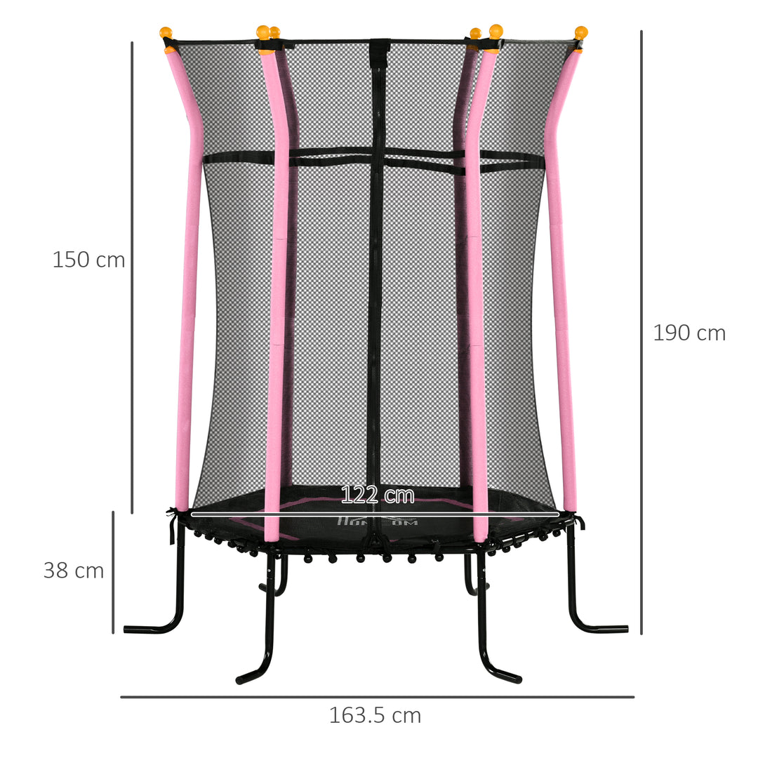HOMCOM 5.2FT / 63 Inch Kids Trampoline With Enclosure Net Mini Indoor Outdoor Trampolines for Child Toddler Age 3 - 10 Years Pink