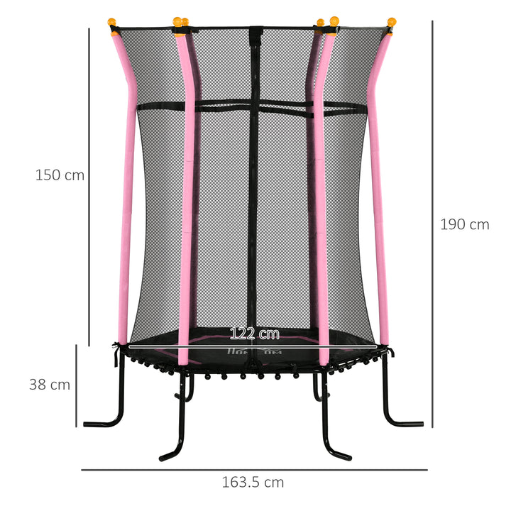HOMCOM 5.2FT / 63 Inch Kids Trampoline With Enclosure Net Mini Indoor Outdoor Trampolines for Child Toddler Age 3 - 10 Years Pink
