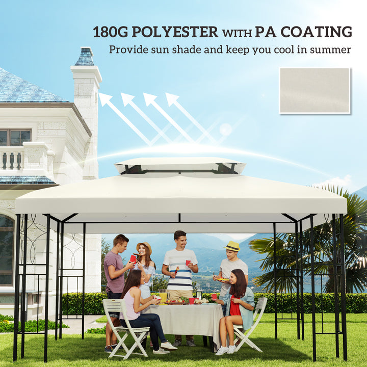 Outsunny 3x4m Gazebo Replacement Roof Canopy 2 Tier Top UV Cover Garden Patio Outdoor Sun Awning Shelters Cream (TOP ONLY)