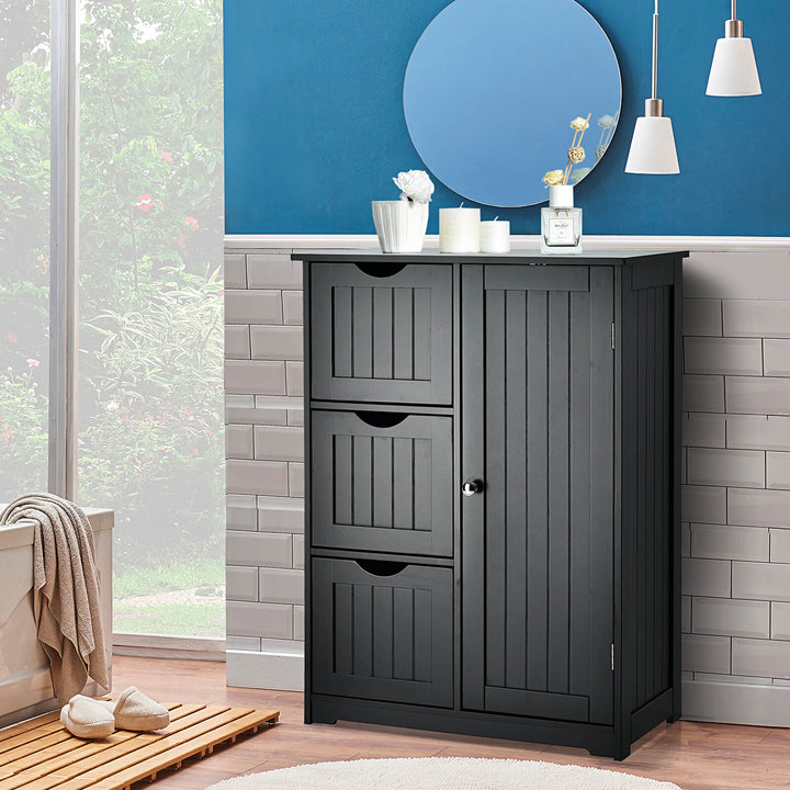 Freestanding Bathroom Cabinet with 3 Drawers-Black