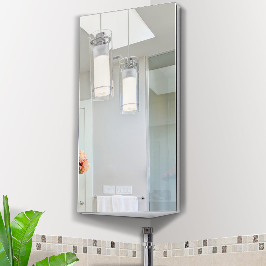 Bathroom Mirror Storage Cabinet Corner Stainless Steel Wall mounted Single Door 300mm (W)