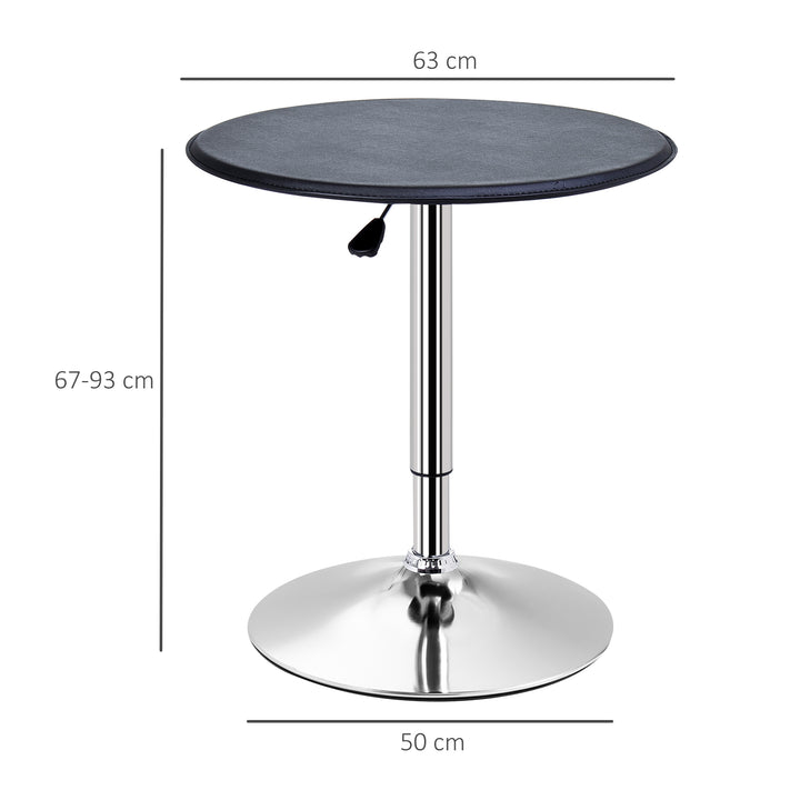 Adjustable Round Bistro Bar Table with PVC Leather Top Steel Base Home Kitchen Dining Desk  Black