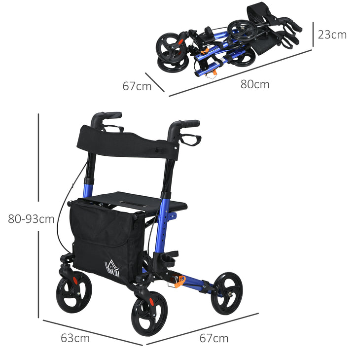 Rollator with Seat and Back, Folding Mobility Walker