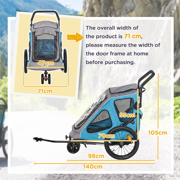 Dog Bike Trailer 2-IN-1 Steel Pet Cart Carrier for Bicycle with 360° Rotatable Front Wheel Reflectors Straps Cup Holder Water Resistant Blue