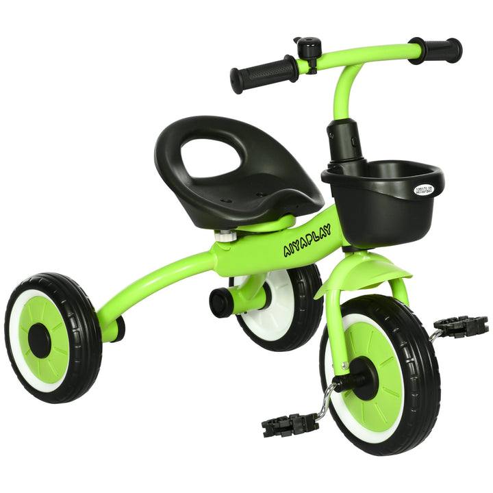 Kids Trike, Tricycle, with Adjustable Seat, Basket, Bell, for Ages 2-5 Years - Green