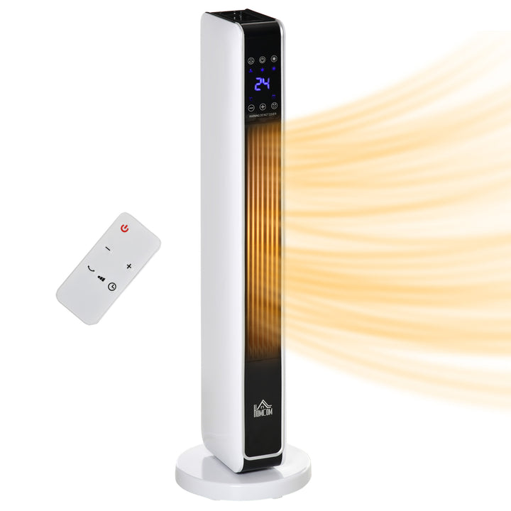 HOMCOM Oscillating Ceramic Tower Heater, Space Heater with Remote Control, 8H Timer, Tip-Over & Overheat Protect, 1000W/2000W