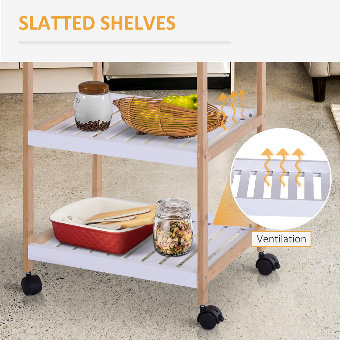 3-Tier Mobile Kitchen Trolley Cart Storage Shelves Rack Rolling Wheels White 46 x 35 x 74.5 cm