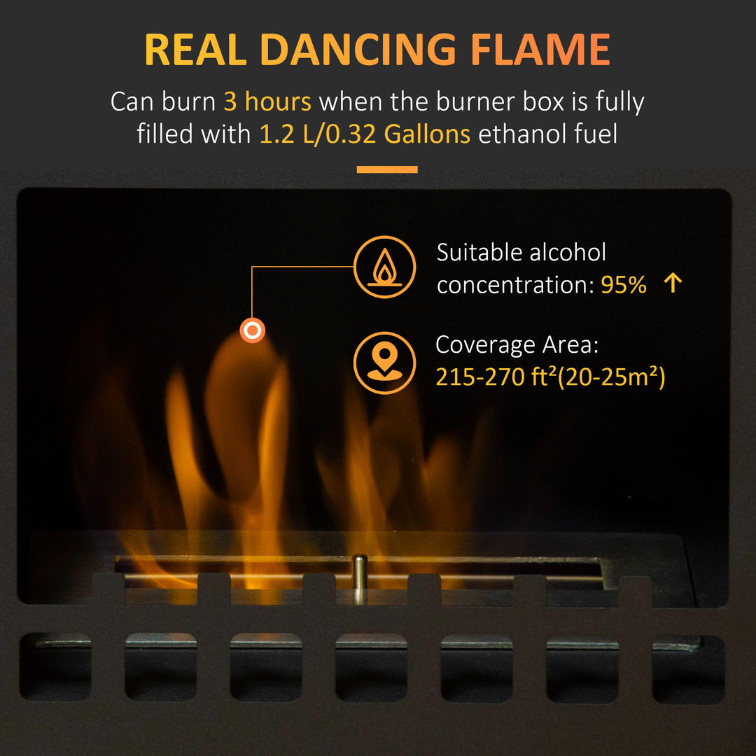 Free Standing Ethanol Fireplace, Bioethanol Heater Stove Fire with 1.5L Tank, 3 Hours Burning Time, Black