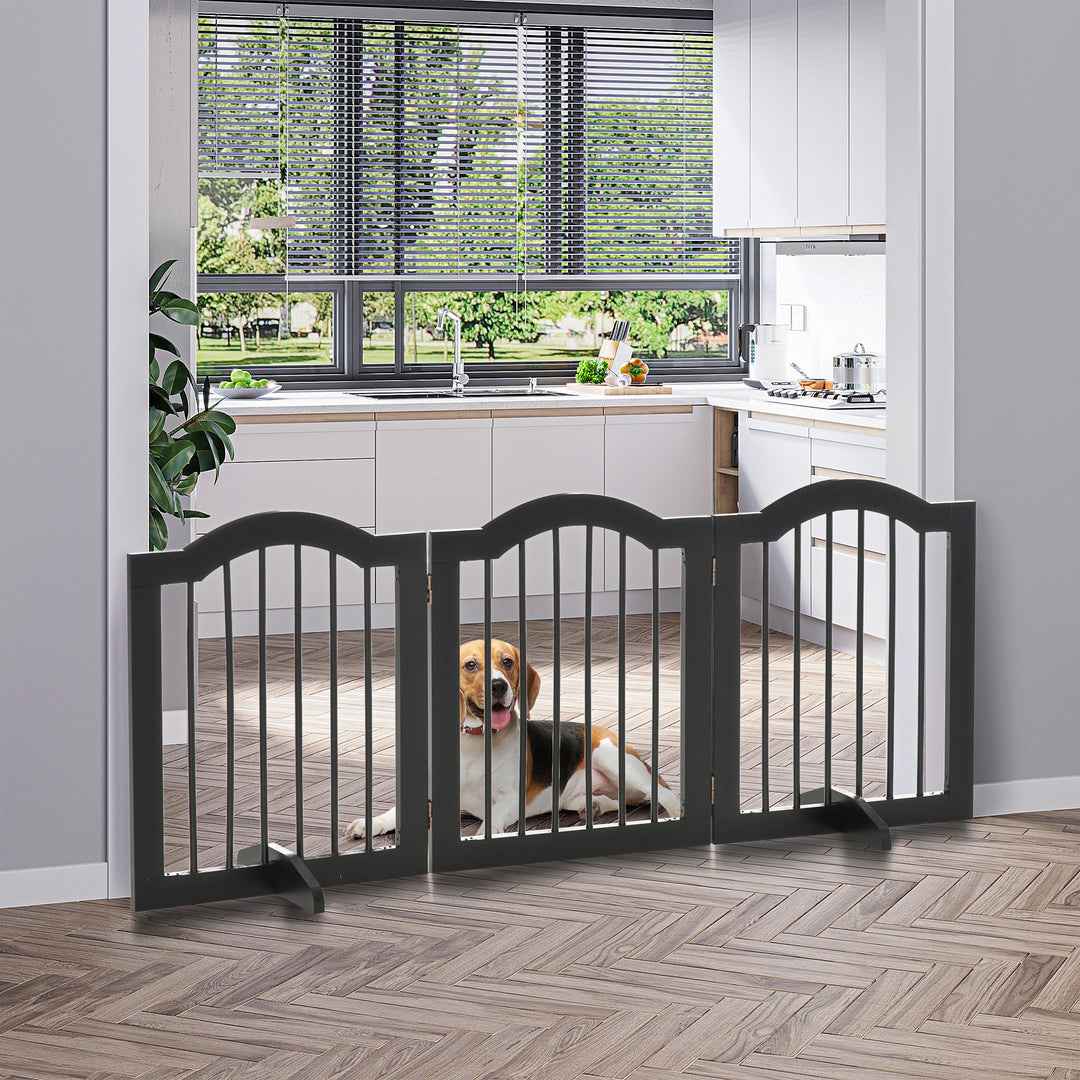 PawHut Wooden Foldable Small Sized Dog Gate Stepover Panel with Support Feet Pet Fence Freestanding Safety Barrier for the House Doorway Stairs Black