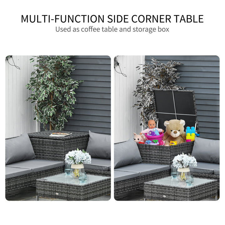 4 PCs Garden Rattan Wicker Outdoor Furniture Patio Corner Sofa Love Seat and Table Set  with Cushions Side Desk Storage - Mixed Grey