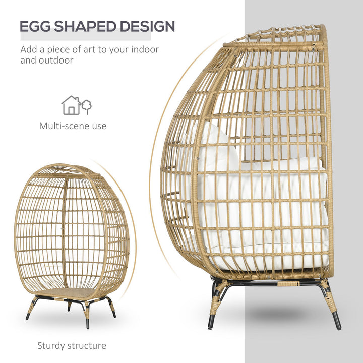 PE Rattan Outdoor Egg Chair, Round Wicker Weave Teardrop Chair with Thick Padded Cushions for Sunroom, Garden, Khaki