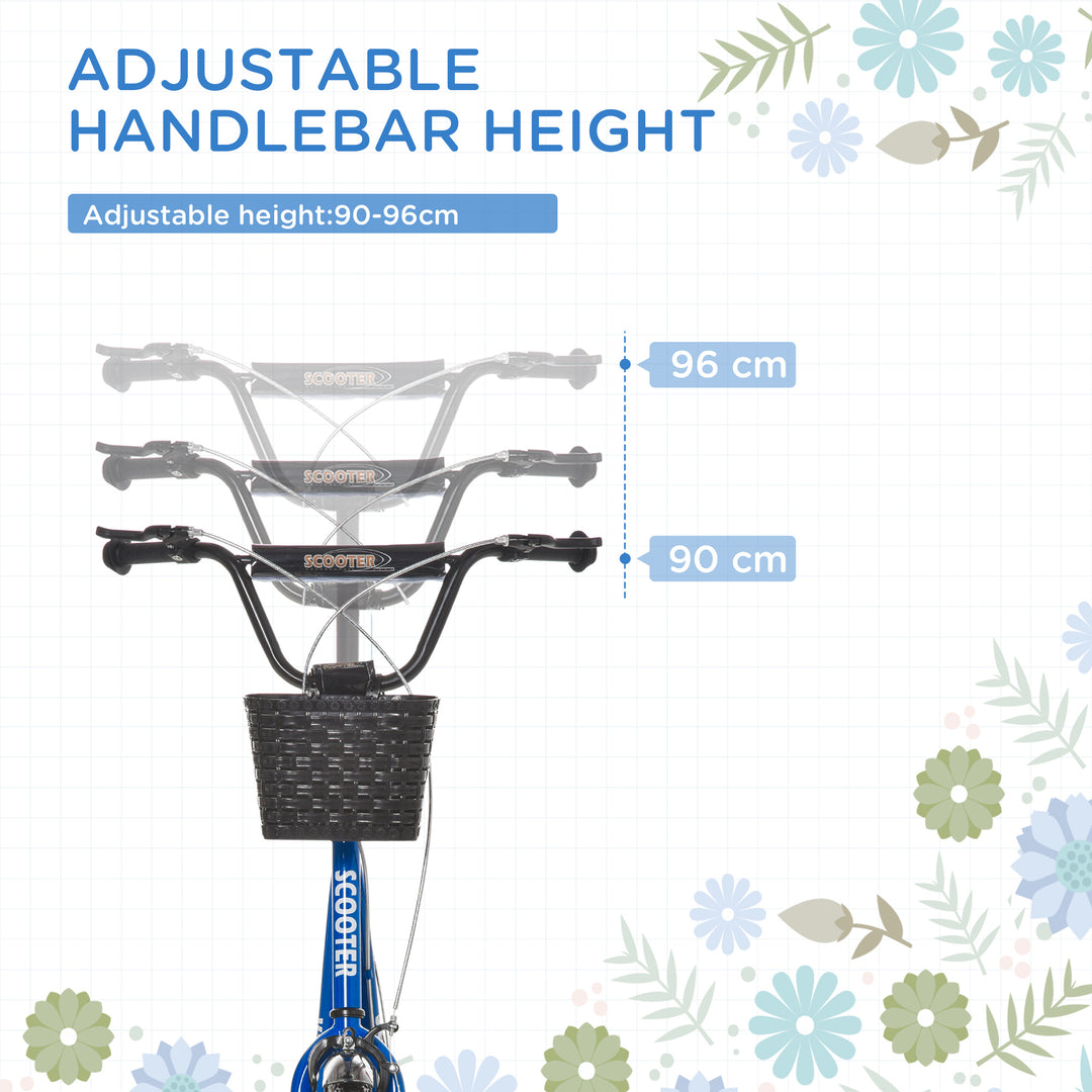 Kids Kick Scooter Teen Ride On Children Scooter with Adjustable Handlebar 2 Brakes Basket Cupholder Mudguard 16" Inflatable Rubber Tyres Blue
