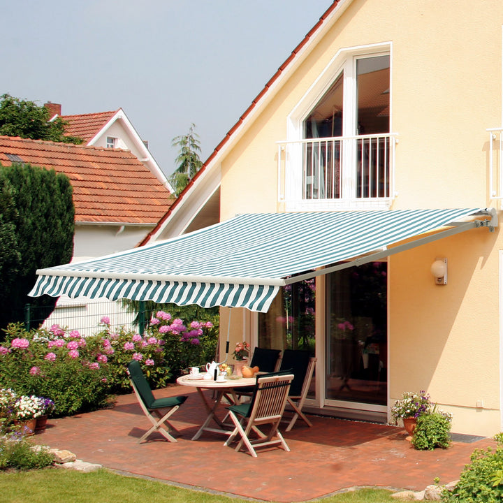 4m x 3(m) Garden Patio Manual Awning Canopy Sun Shade Shelter Retractable Green and White