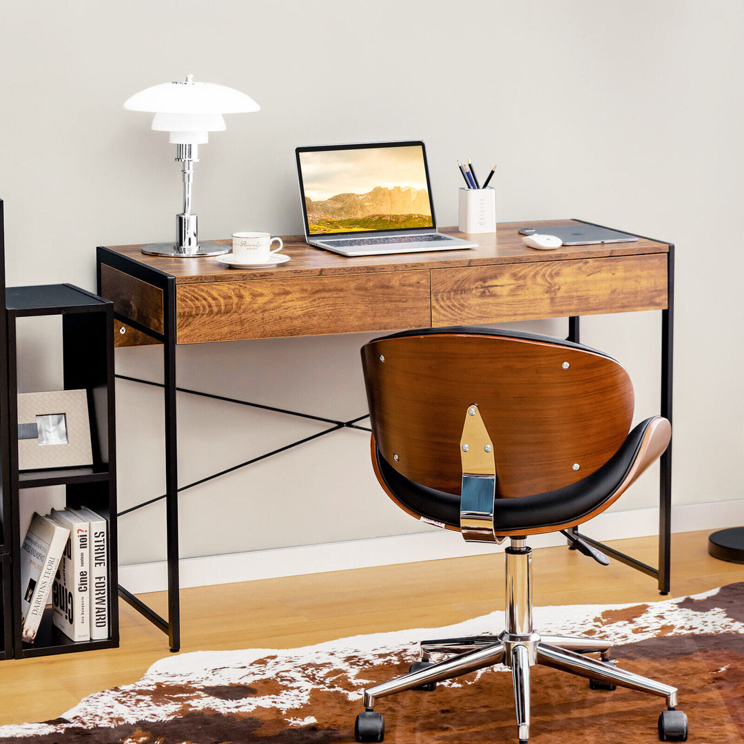 Wooden Study Computer Desk with 2 Drawers-Rustic Brown