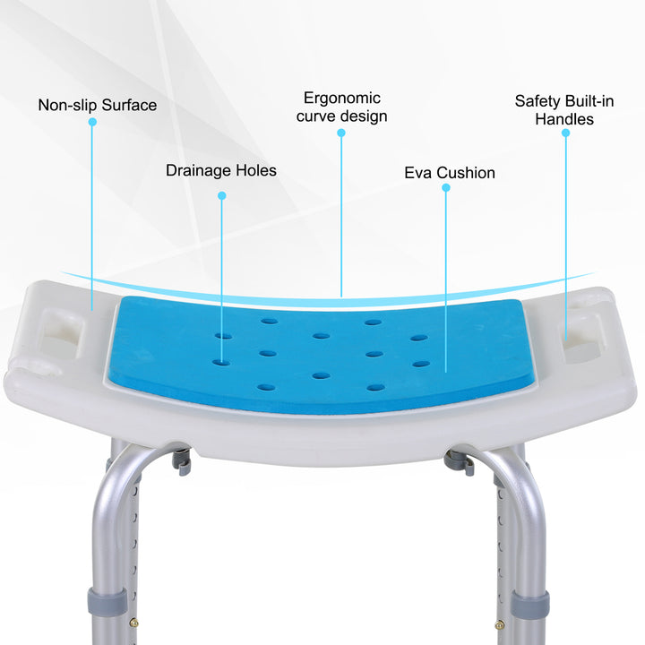 6-Level Height Adjustable Aluminium Bath Room Stool Chair Shower Non-Slip Design w/ Padded Seat Drainiage Holes Foot Pad - Blue