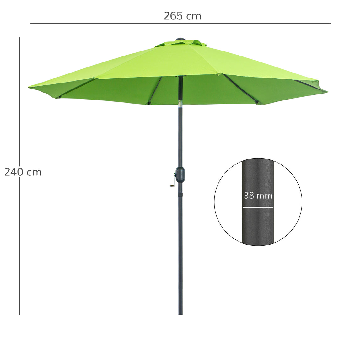 2.7M Patio Parasol Sun Umbrella, Tilt Shade Shelter Canopy with Crank 8 Ribs Aluminium Frame, Light Green