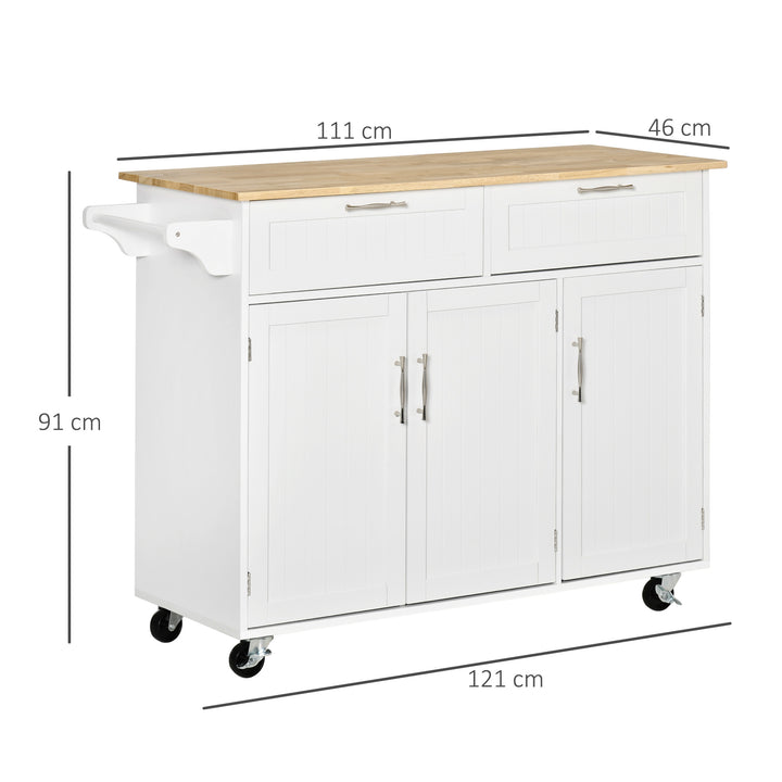 Kitchen Island Utility Cart, with 2 Storage Drawers & Cabinets for Dining Room, White