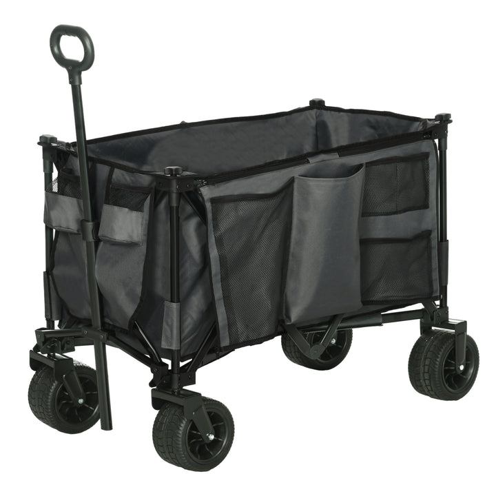 Folding Garden Trolley, Outdoor Utility Wagon, Dark Grey