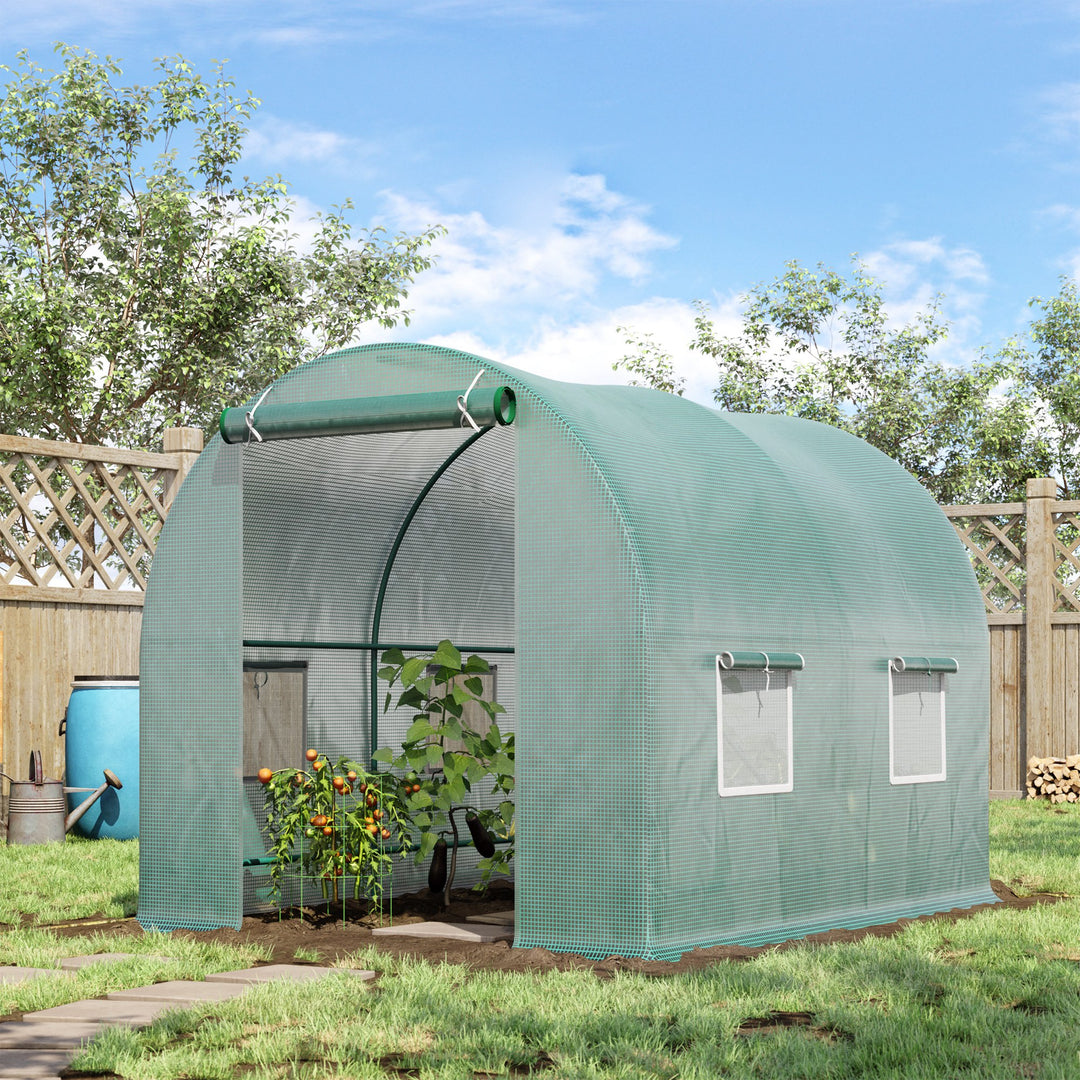 Walk-In Greenhouse Reinforced Polytunnel Greenhouse Garden Plants Grow Waterproof Cover Galvanised Base w/ Slide Door, 2.5 x 2 m