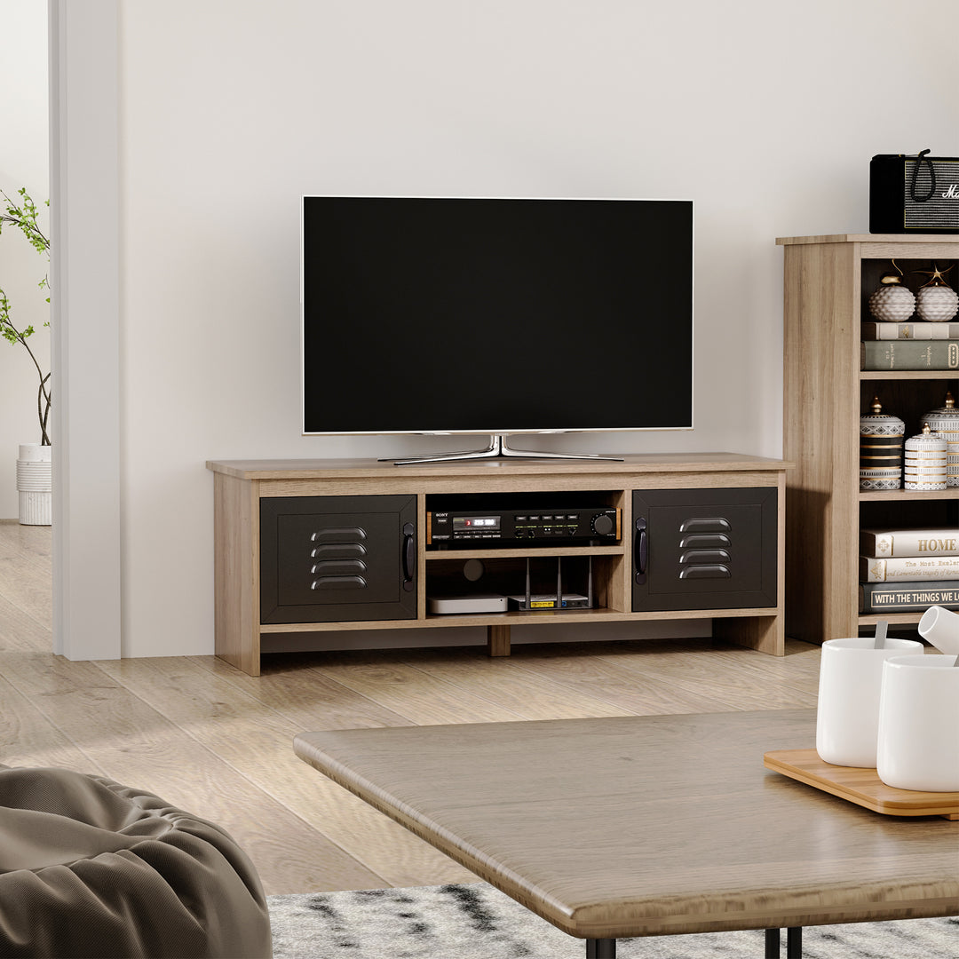 TV Stand Cabinet Unit for TVs up to 42 Inches with 2 Drawers and 2 Storage Compartment Wire Hole Entertainment Console for Living Room Black