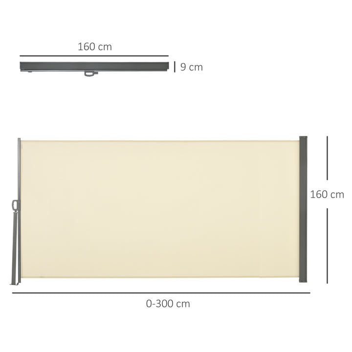 3x1.6m Retractable Polyester Patio Side Awning Cream White